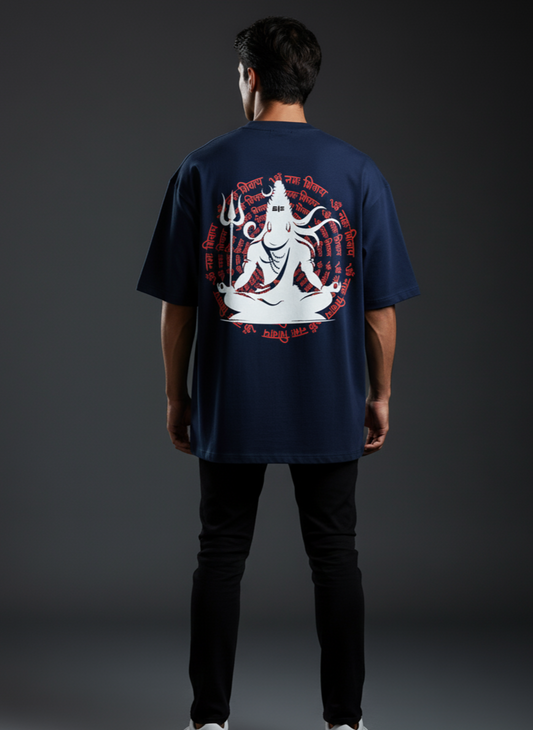 Har Har Mahadev| Shiva Navy Blue Oversized Premium T-Shirt