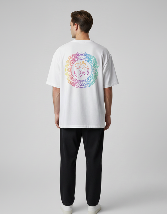 Om Mandala peace Oversized White Tshirt